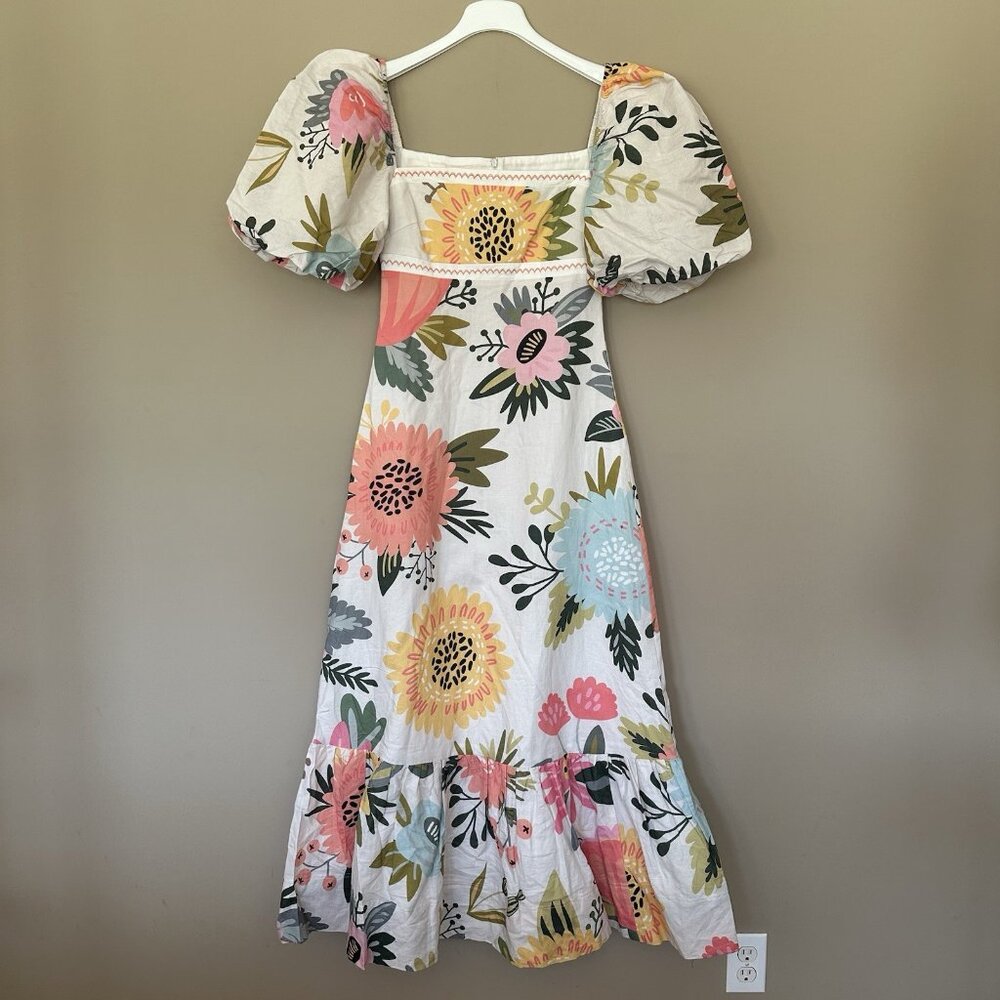 NWT $249 Nicola Women 8 Linen Cotton Maxi Dress Potpourri Bold Flowers Cottage - Picture 5 of 14